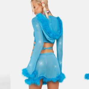 Lyrical Mirage Fur Hooded Wrap Skirt and Wrap Fur Top